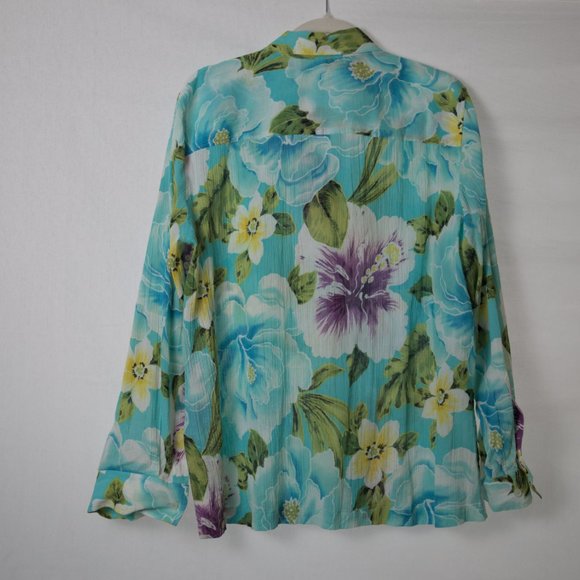 Jones New York Signature Tropical Print 100% Cotton Button Down Shirt - Picture 3 of 6